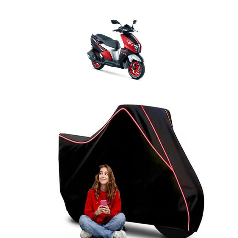 Image of Ntorq 125 Race XP Scooty Bike Cover Water Resistant Outdoor Use Universal Fit Scooters Motorcycles Heavy Duty UV Protection Dust Rain Scratch Resistant Elastic Bottom Black Blue Piping