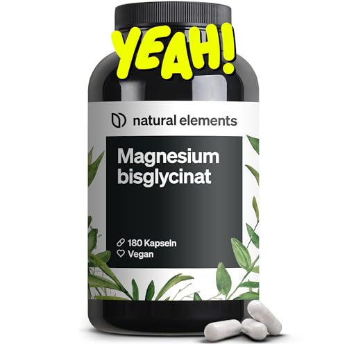 natural elements Magnesiumbisglycinat - Premium: Chelatiertes Magnesium - 180 Kapseln - 300mg elementares Magnesium pro Tagesdosis - Laborgeprüft, vegan, hochdosiert natural elements Magnesiumbisglycinat - Premium: Chelatiertes Magnesium - 180 Kapseln - 300mg elementares Magnesium pro Tagesdosis - Laborgeprüft, vegan, hochdosiert