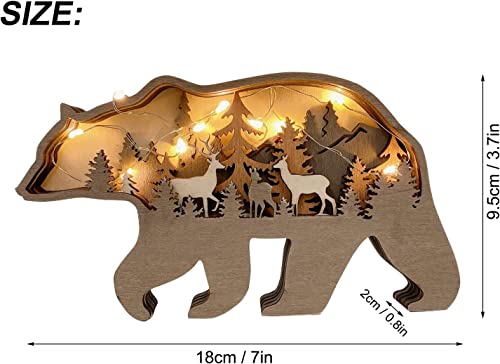 Idotodo Christmas Decor Bear And Mountains Layered Wooden Carved Ornament With Lights, Forest Animal Multi-Layered 3D Decor #TOP2