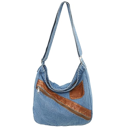 Image of Denim Purse for Women Men Tote Bag with Zipper Crossbody Blue Jean Purses Canvas Shoulder Bag Hobo Handbag