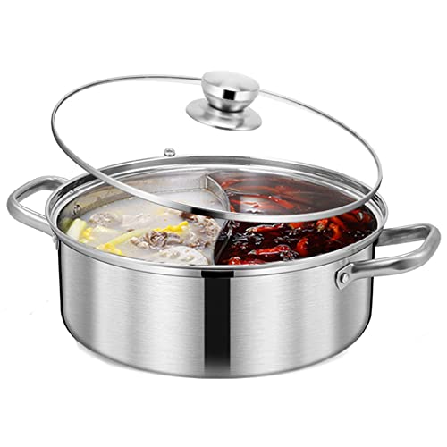 Kavas 両手鍋 仕切り付き S形鴛鴦鍋 卓上二食鍋 中華火鍋 しゃぶしゃぶ鍋 2種類の味を同時に楽しめる ステンレス鋼 同時に調理可能 IH対応 煮物 ホーム/パーティー/忘年会など大活躍 一鍋多役 蓋付