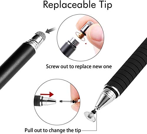 Meko(2 Pcs)[2 In 1 Precision Series] Disc Stylus/Styli For All Touch Screen Devices Bundle With 4 Replaceable Disc Tips, 2 Replaceable Fiber Tips - (Black/Pink) #TOP5