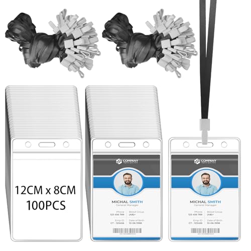 Porte-badges verticaux transparents porte-cartes avec cordon lot de 100