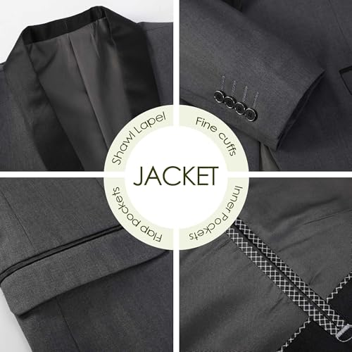 5 Pieces Suit for Men Slim Fit Tuxedos Single Breasted Blazer Wedding Prom Tux Shawl Lapel Blazer Vest Pants Shirt Set3