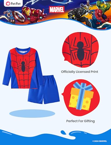 Image of Disney Marvel Spiderman Swimsuit Rash Guard Shirt & Swim Trunks Stitch Boys Swim Set UPF 50+ Summer Kids Bathing Suit 3M-13T