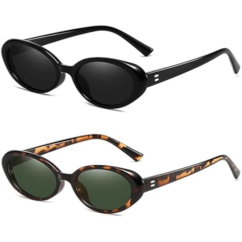 YooThink Retro Oval Sunglasses for Women Small 90s Style Sunglasses (Black+Leopard) Cover