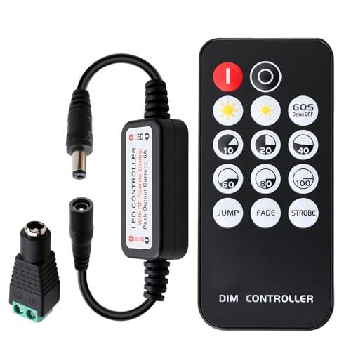 Remote LED Controller Mini RF Single Color Strip Dimmer Light 14 Keys DC5-24V Switch Remote Control with Dynamic Effect Mode Wireless for FCOB 3014 5630 5730 3528 SMD COB LED Strip Lights Controller