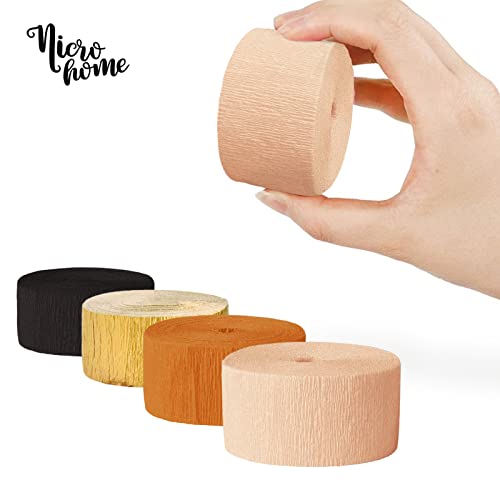 Nicrohome Party Decorations, 8 Rolls Gold Orange Crepe Paper Streamers, Black Tassels Streamer Paper For Retro Parties, Thanksgiving Day, Birthday, Harvest Party Supplies, 82Ft Long #TOP3