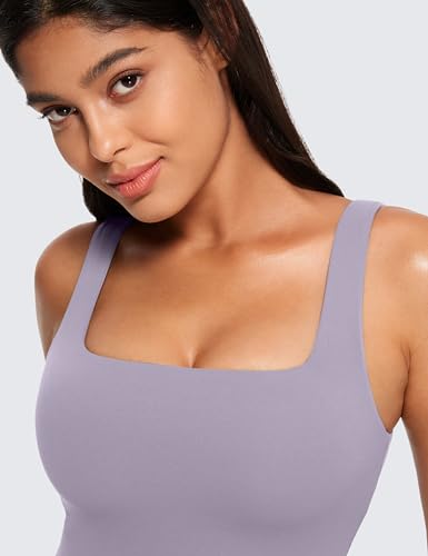 Image of CRZ YOGA Butterluxe Square Neck Crop Tank Top | Light Support, Removable Pads, Yoga, Extremely Soft, Wide Straps, Longline Sports Bras for Women