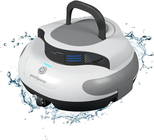 POOLPURE Limpiafondos Robot Piscina, 55WH, 120 Minutos de Limpieza, Robot de Piscina Potente Aspiración, Autoaparcable, LED, para Piscinas Elevadas de hasta 90㎡