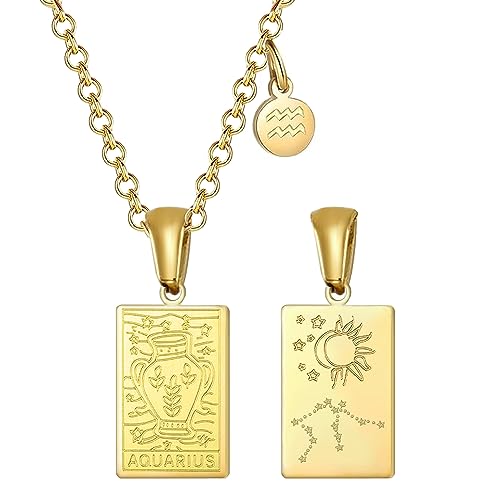 18k Gold Plated Stainless Steel Zodiac Sign Necklaces Astrology Gifts for Women Constellation Pendant Jewelry