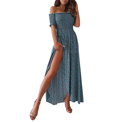 Robe mi-longue d'été fluide sans manches à épaules dénudées