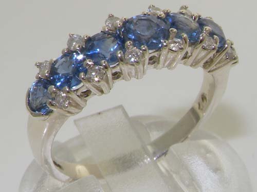 925 Sterling Silver Natural Sapphire And Diamond Womens Eternity Ring (0.25 Cttw, H-I Color, I1-I2 Clarity) #TOP1