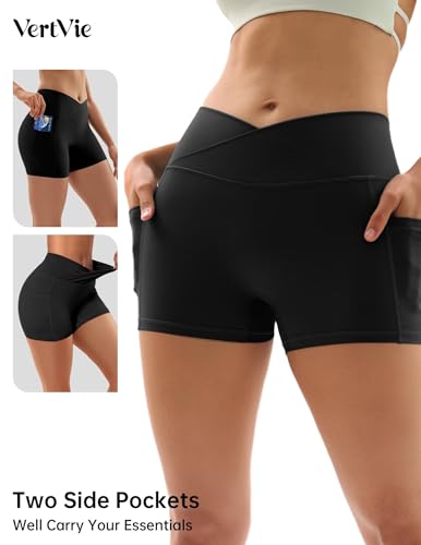 Vertvie Gym Shorts Women 3"/ 9" Crossover Biker Shorts High Waisted Spandex Workout Yoga Volleyball Booty Shorts with Pockets2