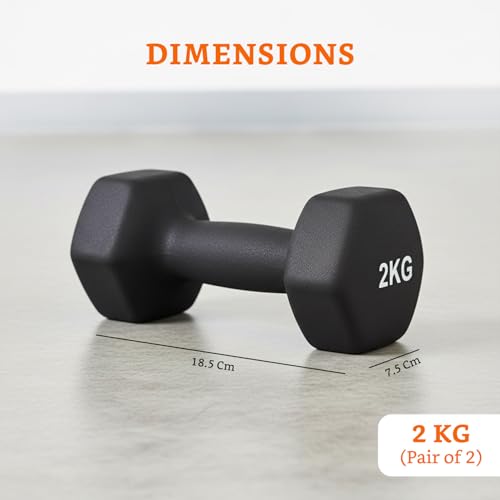 Image of Amazon Brand - Solimo Neoprene Dumbbell 2 kg, Set of 2 (Black)