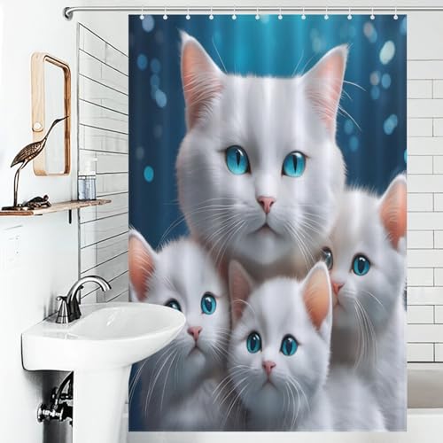 Rideau de douche tissu chat mignon imperméable lavable polyester 122x183cm - 6