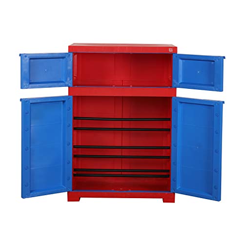 Image of CELLO Novelty Dual Plastic Shoe Rack with Dustproof Doors| 3 Year Warranty | Chappal /Slipper /Footwear Stand for Home, Living Room, Office, Outdoor| Red & Blue Colour