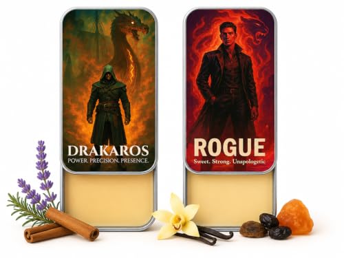 Image of Solid Perfume for Men Duo - Drakaros & Rogue | 10g x 2 (20g Total) | Long-Lasting Alcohol-Free Solid Cologne | Aromatic Citrus & Warm Vanilla Fragrance | Pocket Travel Perfume Balm for Men
