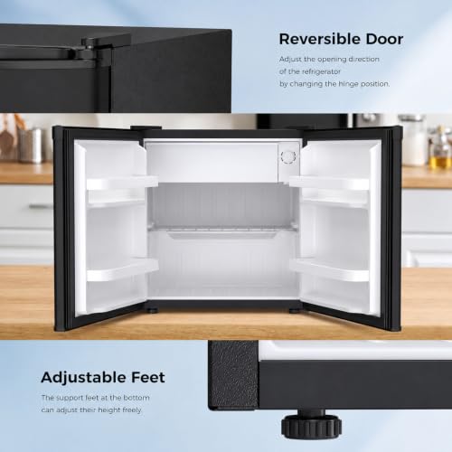 Image of Antarctic Star Compact Refrigerator Mini Fridge with Single Reversible Door,Wire Shelf,Defrost Button, for Bedroom /Office /Dorm,1.3 Cu. Ft,Blcak