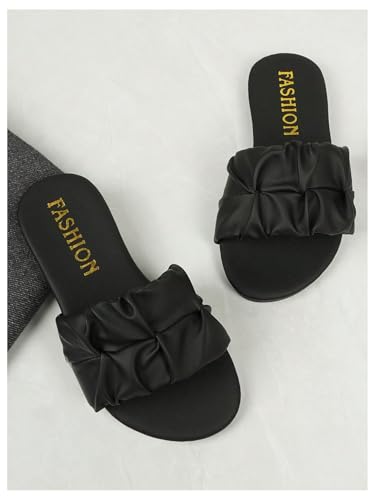 GORGLITTER Girl's Ruched Flat Dressy Sandals Trendy Open Toe Summer Slide Sandals3