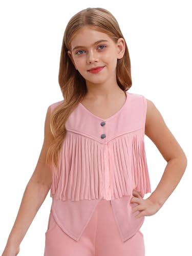 Girls Suede Fringe Vest Sleeveless Boho Jacket with Tassels Western Cowgirl Cardigan Top for Kids