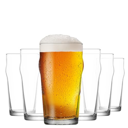 LAV Pint Beer Glasses Set of 6 x 19 oz - Traditional British Pub Pint Glasses - Large Craft Clear Beer, Iced Latte Glasses - Easy Stacking & Lead-Free & Gift Option