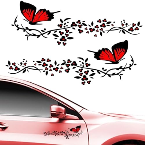 NIYATA 2Pcs Stickers Voiture, Autocollant Vehicule,Autocollants Voiture, Autocollants Motifs Fleurs Et Papillons, Fleurs & Papillon Autocollants pour Voiture, Valises,...