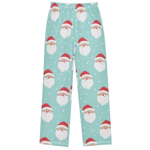 Boy's Lounge Pants Christmas Santa Claus Light Blue Kids Jogger Pants Elastic Waist Long Bottoms with Pockets 6-14Y