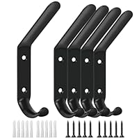 L&lonpa 5 Pack Coat Hooks for Hanging with Screws Heavy Duty Modern Double Prong Wall Hooks Black Metal Coat Hanger Wall Mount F9184 Multipurpose for Scarf, Backpack, Key, Hat