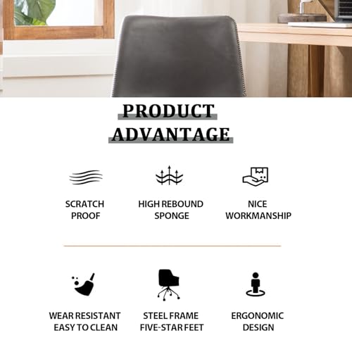 Small Office Desk Chair with Wheels Armless Comfy Computer Chair with Lumbar Support, PU Leather Low Back Adjustable Height 360° Rolling Swivel Task Chair Without Arm for Home, Bedroom (Gray)