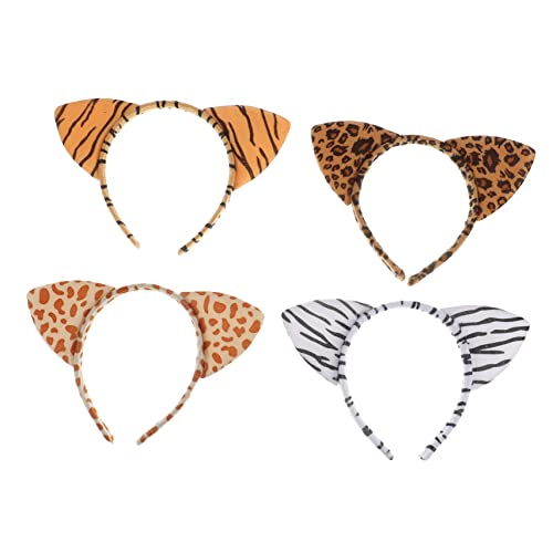 PAMINGONO 4個動物の耳 ヘッドバンド コスプレ用 ヘアフープ 猫耳 ヒョウ柄 子供用 適応可 ハロウィン クリスマス パーティー お祭り 服装 アクセサリー