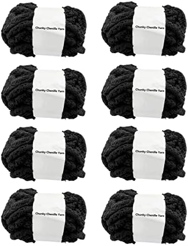 8 Pack Black Soft Chenille Blanket Chunky Yarn,64oz Washable Arm Knitting Yarn Cozy Large Chunky Knit Yarn Jumbo Bulky Yarn for Big Crochet Craft Weave DIY