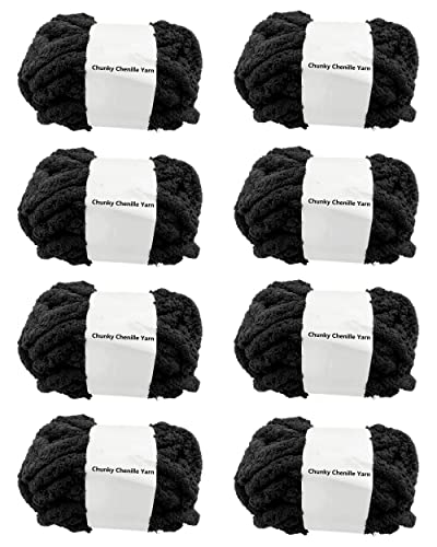 8 Pack Black Soft Chenille Blanket Chunky Yarn,64Oz Washable Arm Knitting Yarn Cozy Large Chunky Knit Yarn Jumbo Bulky Yarn For Big Crochet Craft Weave Diy #TOP3