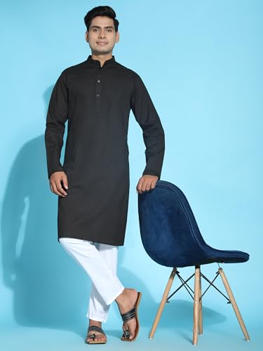 Image of Men's Cotton Solid Dress Long Kurta Regular Fit Casual