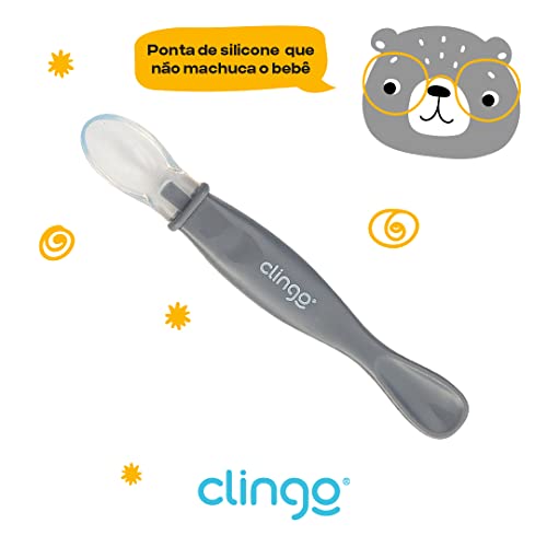 Clingo Colher Silicone Ponta Dupla Colors Cinza Cinza