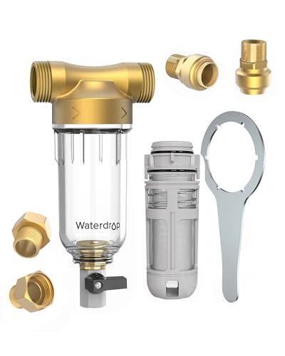 Waterdrop Spin Down Sediment Filter, Backwash Whole House Water Filter System for Well Water, 40-50 Micron, 1" MNPT + 3/4" FNPT + 3/4" MNPT, Traps Sand, BPA Free, WD-RPFK