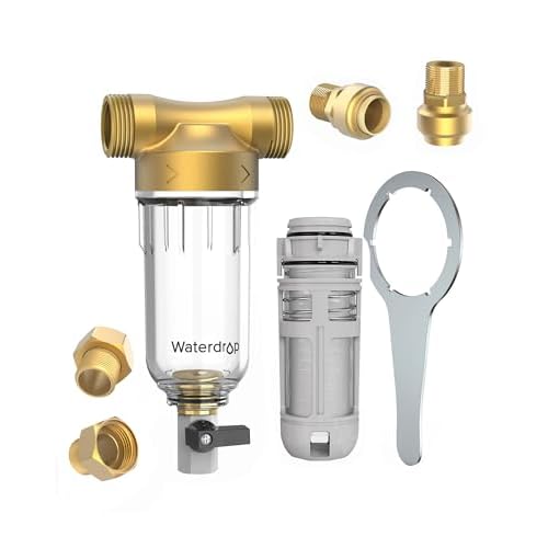 Waterdrop Spin Down Sediment Filter, Backwash Whole House Water Filter System for Well Water, 40-50 Micron, 1" MNPT + 3/4" FNPT + 3/4" MNPT, Traps Sand, BPA Free, WD-RPFK