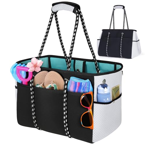 RAINSMORE Strandtasche XXL Familie Groß Badetasche Shopper Damen Mehrzweck Atmungsaktiv 45L Strandtasche Neopren Tragetasche für Strand Schwimmen Reisen Fitnessstudio