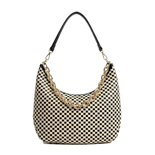 Bolso bandolera para mujer, bolso tote de cuero tejido con cadena metálica miniatura 1