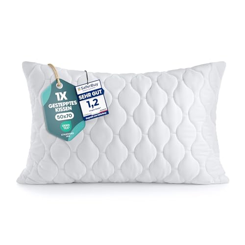 Utopia Bedding Kopfkissen 50x70 cm (1er Set) Gestepptes Kissen für Bett und als Dekokissen Kissenfüllung SofaKissen Zierkissen für Couch (Weiß)