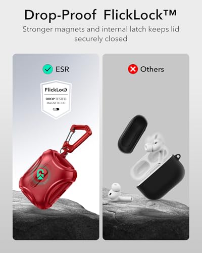 Image of ESR for AirPods Pro 3 Case (2025), Compatible with Airpods Pro 3rd Generation Case (USB-C Cable), Effortless MagSafe, Drop-Proof Lock, Easy Open, Cyber Series, Red