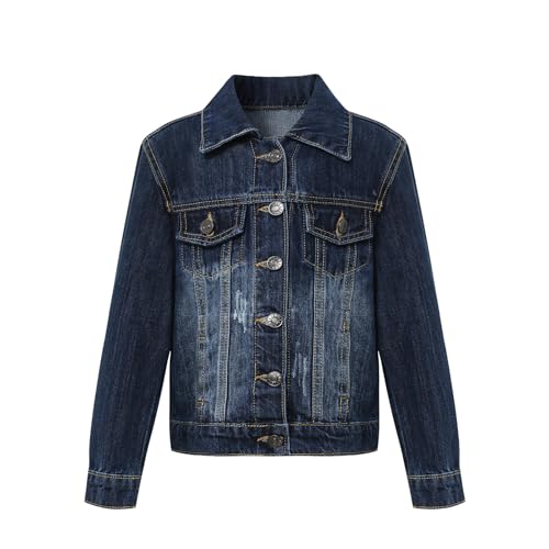 Girls's Jacket Basic Button Down Fitted Long Sleeves Denim Jean Jacket 2-16 Years2