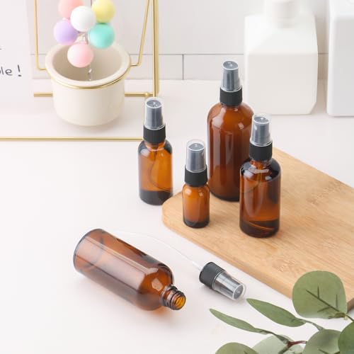 24 pack 1oz Spray Bottle Amber Glass Travel Atomizer for Perfume Essential Oils TSA Approved Refillable Small Sprayer with Labels and Dispensing Tools3