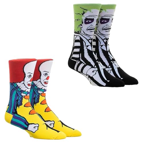 Mens Fun Dress Socks, 2 Pairs Crazy Colorful Patterned Socks Novelty Crazy Design Cotton Socks for Dad Son Grandpa Boyfriend
