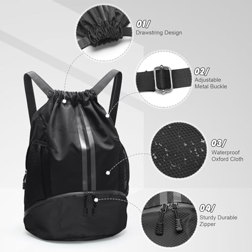 Sports Drawstring Backpack - Waterproof Swim Bag Gym Bag with Shoes Compartment and Dry/Wet Separation Pocket for Women Men Basketball, Sports, Gym, Travel3