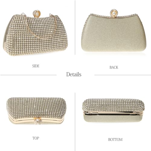 Image of Women's Sparkly Rhinestone Clutch Purse Evening Shoulder Bag | Crystal Glitter Sequin Handbag With Handle & Chain, Convertible Crossbody Bag For Bridal Wedding Party Prom or Formal Events