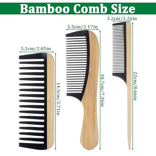 Set de 3 peines de bambú natural antiestático miniatura 2