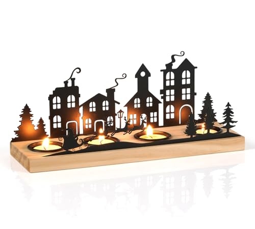 Optyuwah Advent Candle Holder, Advent Wreath, Tea Light Holder, Advent Arrangement, Christmas Wooden Candle Holder with 4 Candle Holders, Christmas Motif, Advent Wreath Decoration, Advent Decoration