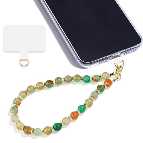 Image of Marble Beaded Phone Wrist Strap for Women, Detachable Design | 304 Steel Core, detachable phone wristlet with tether tab, keeps your phone secure for shopping, travel and daily use.