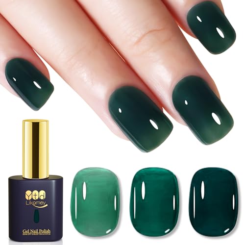 YTD Likomey Esmalte Semipermanente de Uñas en Gel UV LED,15ml Verde Esmeralda Translúcido Esmaltes de Gel,Diseño de Uñas, Salón en Casa,Manicura Artística,LS324